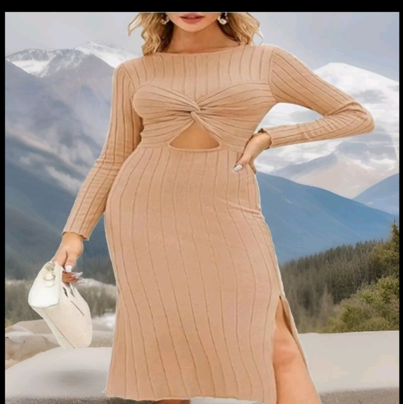 Women bodycon Grey Sweater Dress fall midi ribbed ruc Toleny Size XL - Picture 1 of 2